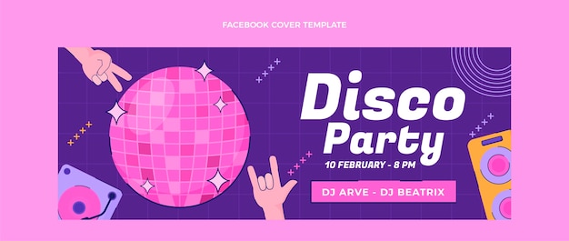 Copertina facebook festa in discoteca design piatto disegnato a mano