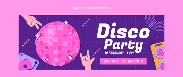 Hand drawn flat design disco party facebook cover