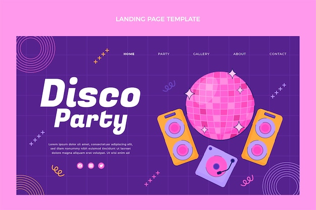 Hand drawn flat design disco party landing page