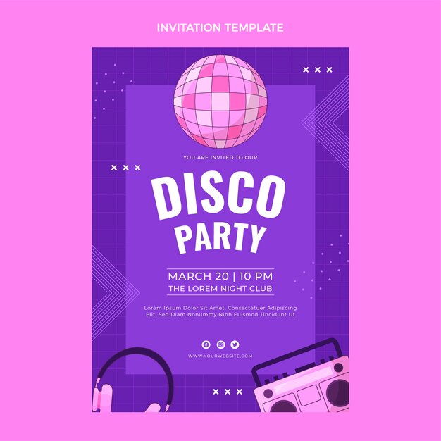 Hand drawn flat design disco party template