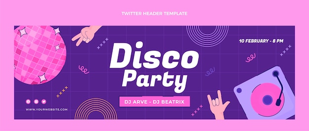 Festa in discoteca design piatto disegnato a mano twitter heade
