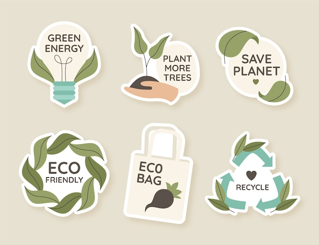 Free vector hand drawn flat design ecology badges