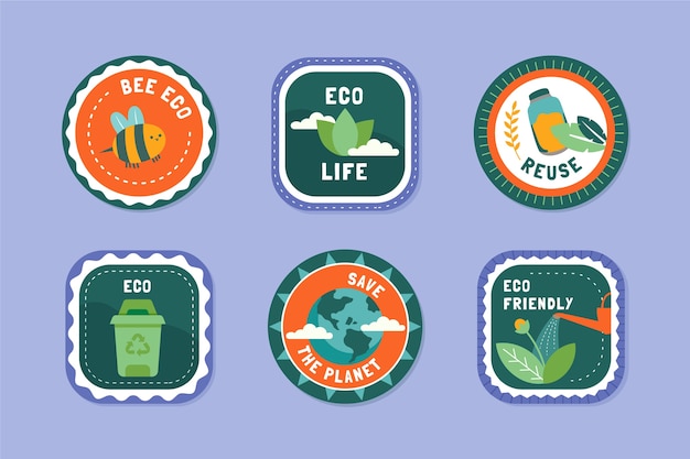 Free vector hand drawn flat design ecology badges