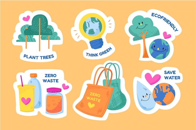 Hand drawn flat design ecology badges