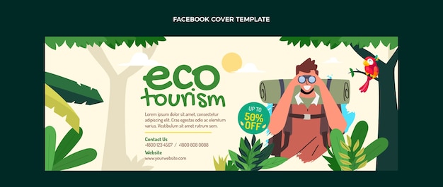 Copertina facebook di ecoturismo design piatto disegnata a mano