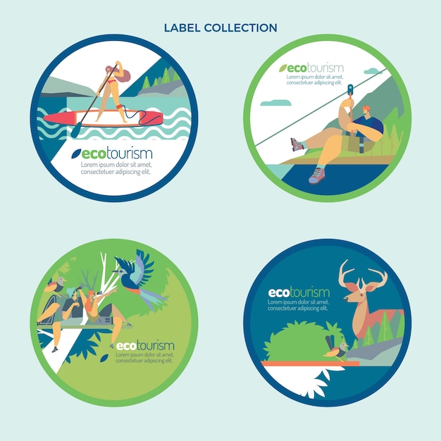 Hand drawn flat design ecotourism labels and badges