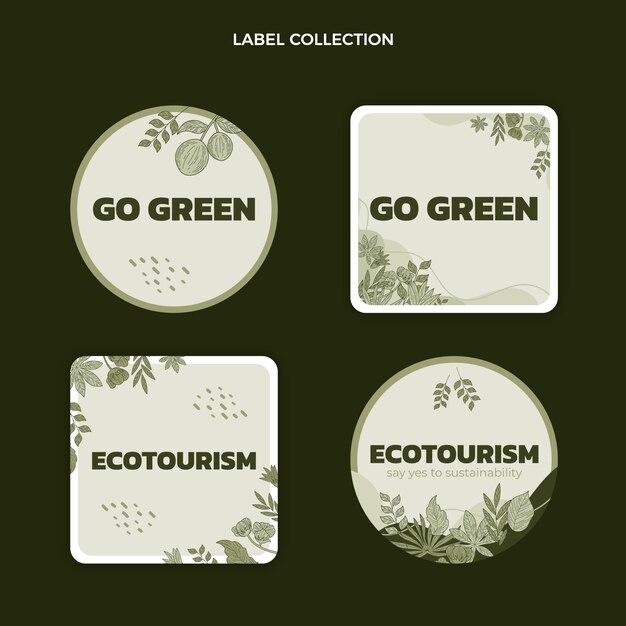 Hand drawn flat design ecotourism labels and badges