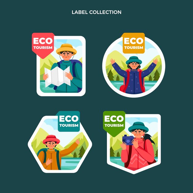 Hand drawn flat design ecotourism labels