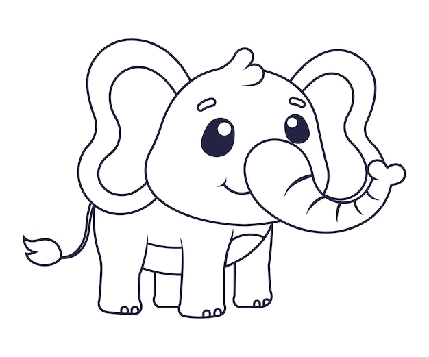 手描きのフラットなデザインの象の輪郭