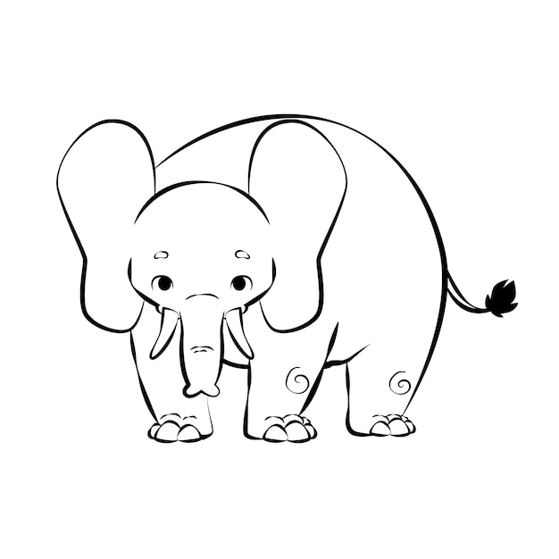 手描きのフラットなデザインの象の輪郭