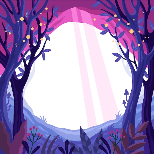 Hand drawn flat design enchanted forest frame