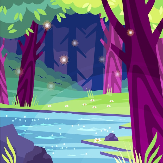 Free vector hand drawn flat design enchanted forest illustration