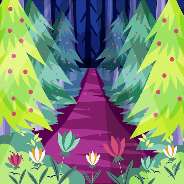 Free vector hand drawn flat design enchanted forest illustration