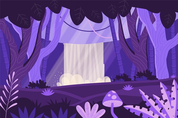 Hand drawn flat design enchanted forest illustration