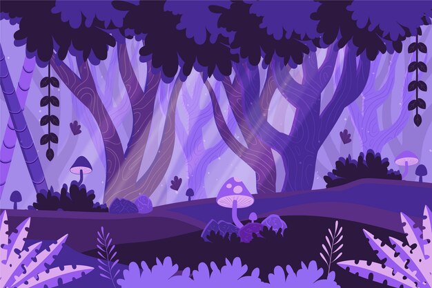 Hand drawn flat design enchanted forest illustration