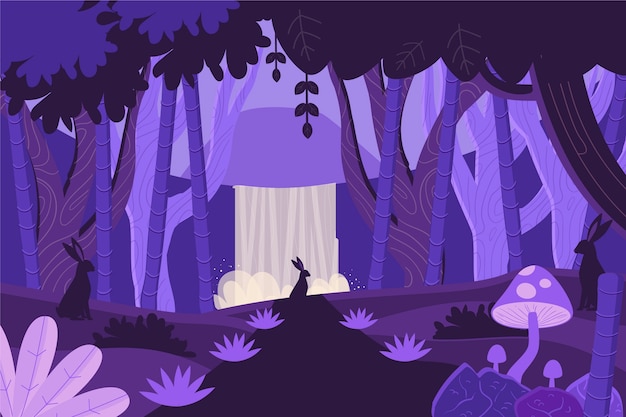 Hand drawn flat design enchanted forest illustration