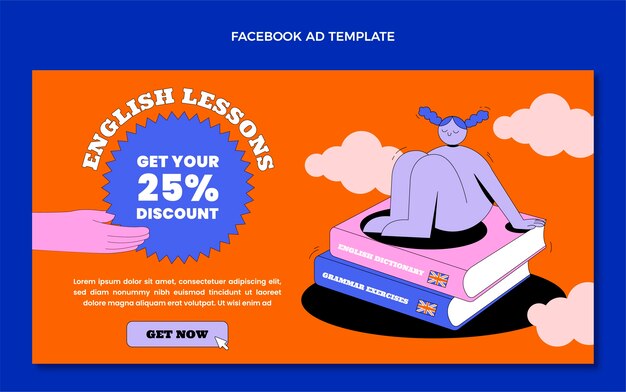 Ручной обращается плоский дизайн уроки английского реклама в фейсбуке