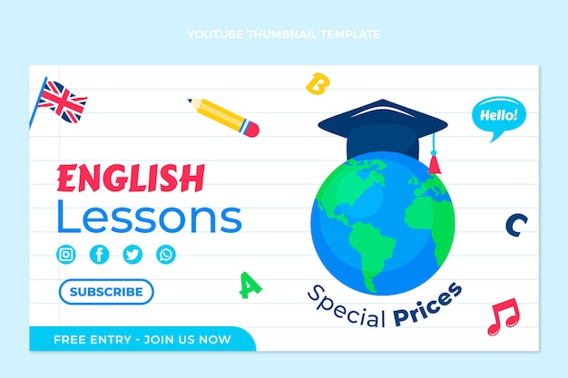 Hand drawn flat design english lessons template