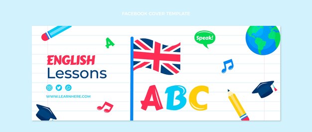 Hand drawn flat design english lessons template