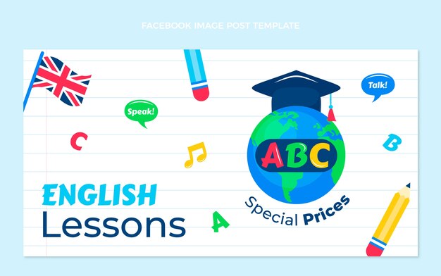 Hand drawn flat design english lessons template