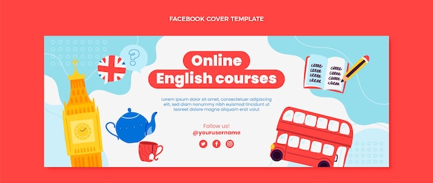 Hand drawn flat design english lessons template