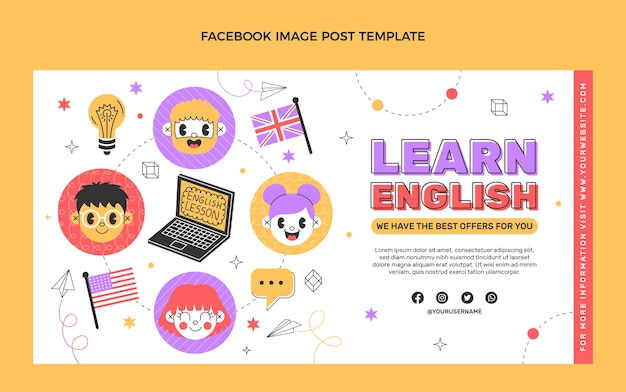 Free vector hand drawn flat design english lessons template