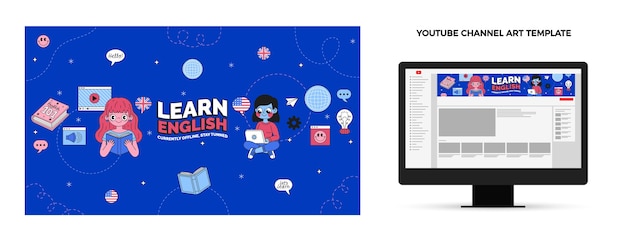 Free vector hand drawn flat design english lessons template