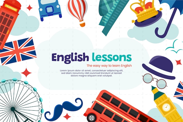 Hand drawn flat design english lessons template