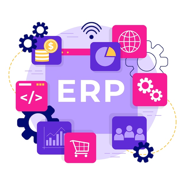 Нарисованная рукой иллюстрация плоского дизайна erp