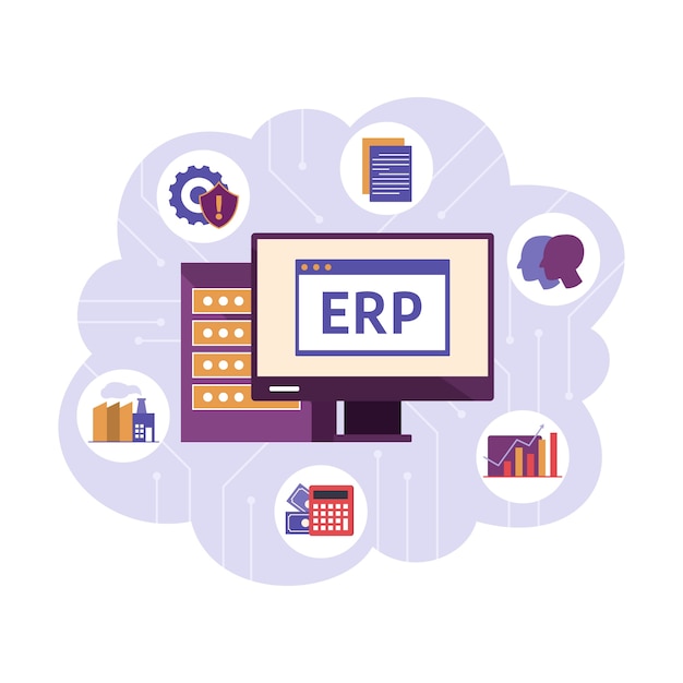 Нарисованная рукой иллюстрация плоского дизайна erp