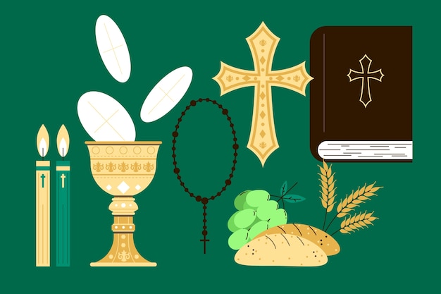 Hand drawn flat design eucharist elements collection