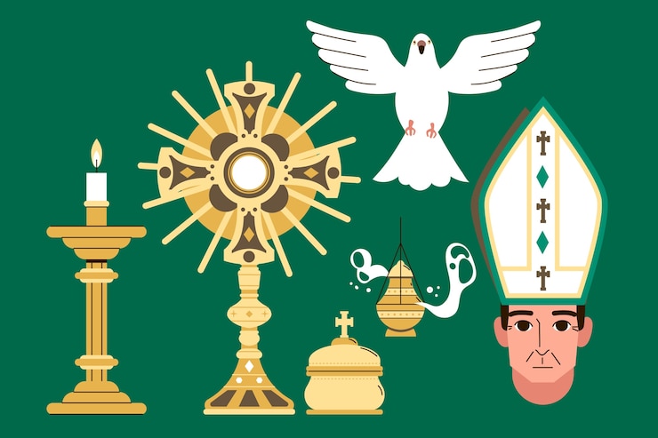 Free Vector hand drawn flat design eucharist elements collection