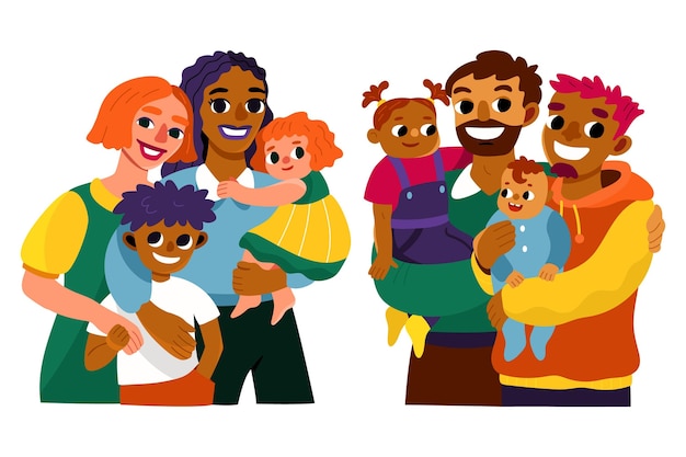 Hand drawn flat design family scenes