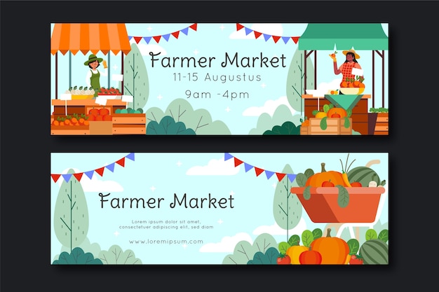 Hand drawn flat design farmers market banner