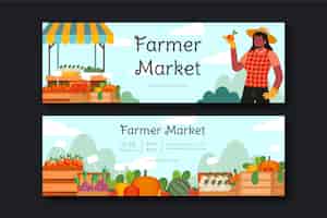 Бесплатное векторное изображение Ручной обращается плоский дизайн баннер фермерского рынка