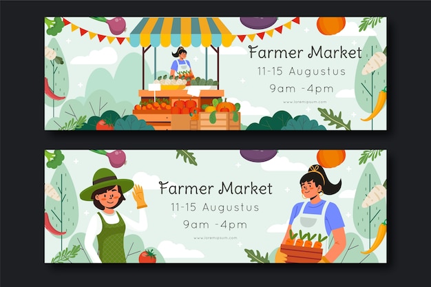 Free vector hand drawn flat design farmers market banner