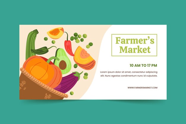 Vettore gratuito banner di mercato degli agricoltori di design piatto disegnato a mano