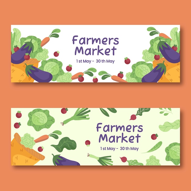 Hand drawn flat design farmers market banner