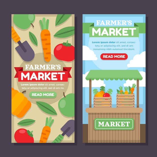 Free vector hand drawn flat design farmers market banner