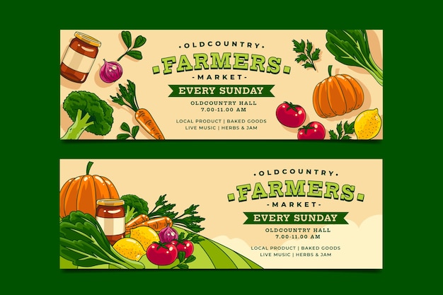 Free vector hand drawn flat design farmers market banner