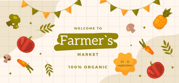 Hand drawn flat design farmers market banner