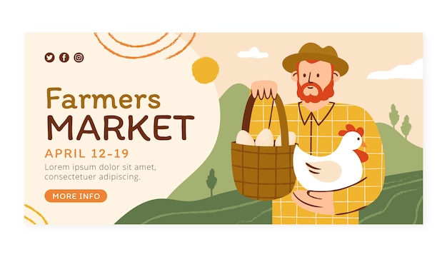 Ручной обращается плоский дизайн баннер фермерского рынка