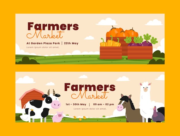 hand drawn flat design farmers market banner