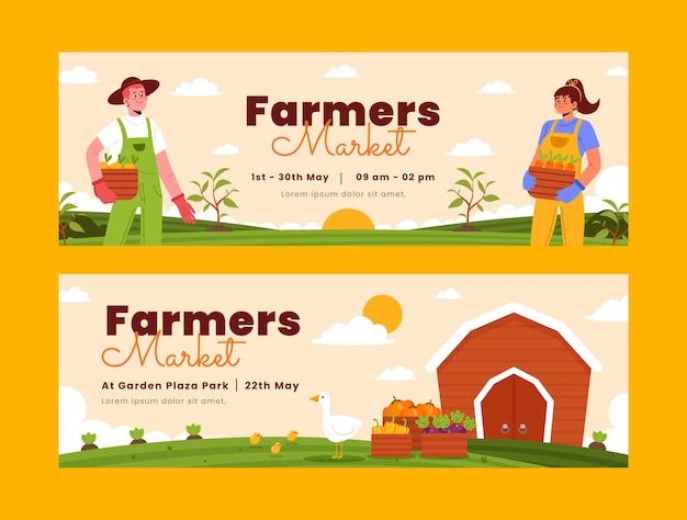 Free vector hand drawn flat design farmers market banner