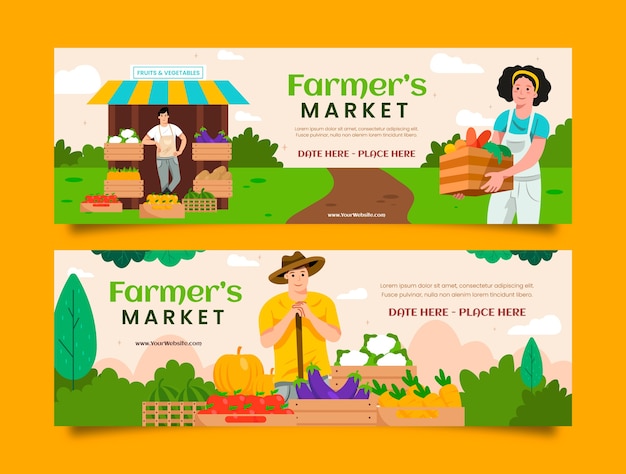 Hand drawn flat design farmers market banner