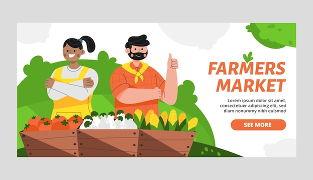 Vettore gratuito banner di mercato degli agricoltori di design piatto disegnato a mano