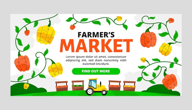 Hand drawn flat design farmers market banner