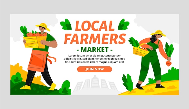 Hand drawn flat design farmers market banner