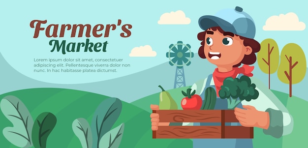 Free vector hand drawn flat design farmers market banner