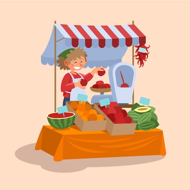 Free vector hand drawn flat design farmers market illustration